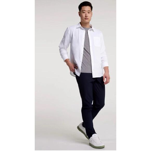 VRST Men’s Refined Knit Long sleeve button down shirt pure white small NWT - Picture 2 of 6